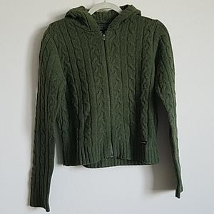 Green cable knit hooded sweater